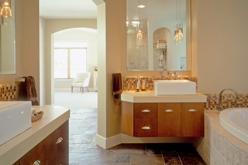 Floating Bathroom Cabinets Bookmatched Aires Doors Red Birch Cabinets Angled Clip On End of Cabinets