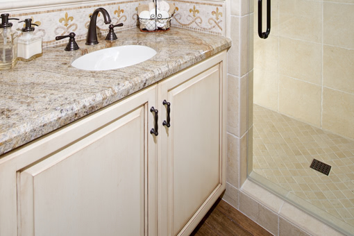 Bathroom Cabinets with White Paint with Glaze Raised Panel Doors Full Overlay