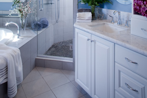 White Painted Bathroom Cabinets Raised Panel Doors Upper Tower